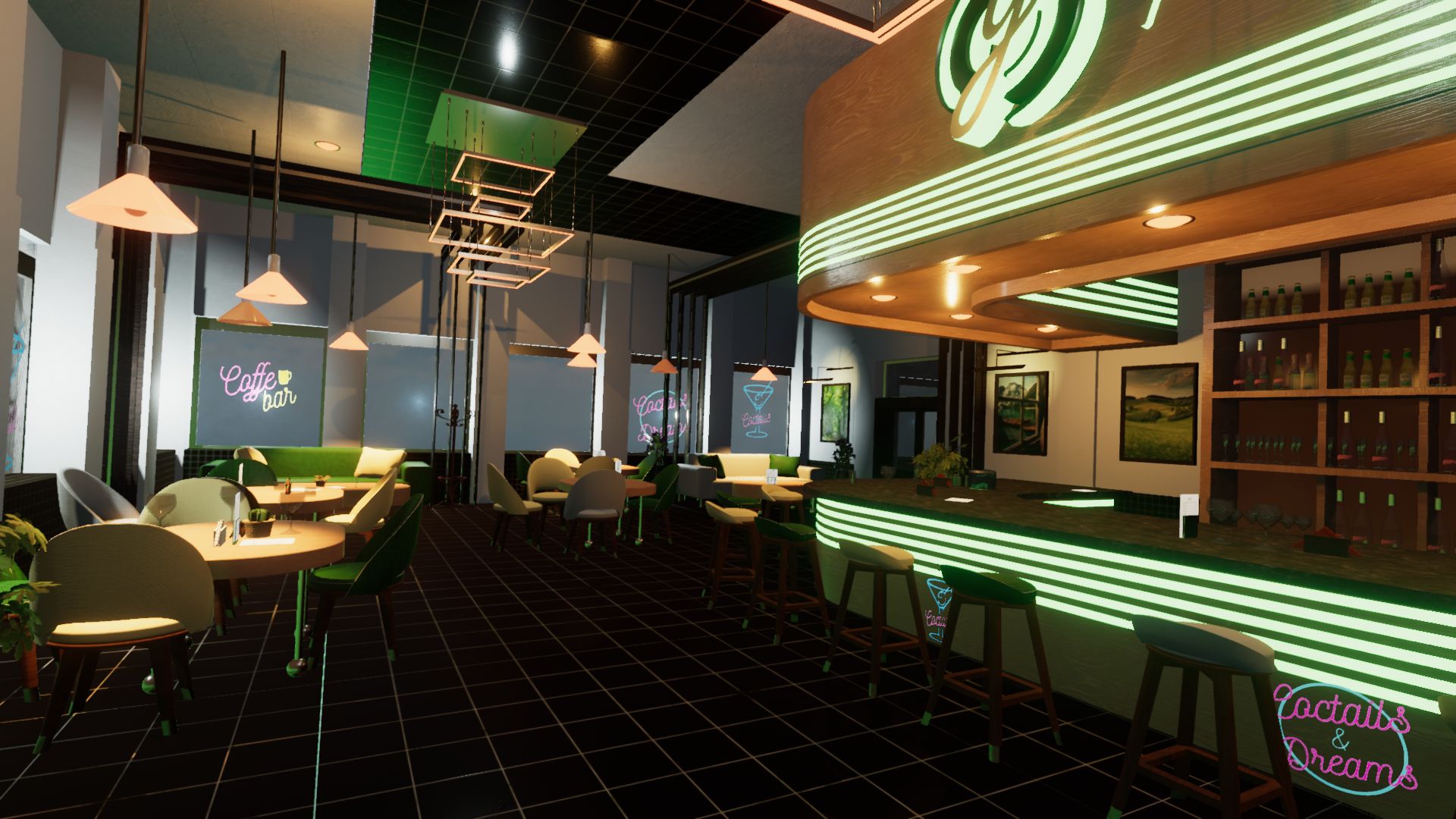 An image showing Green Lounge asset pack, created with Unity Engine.
