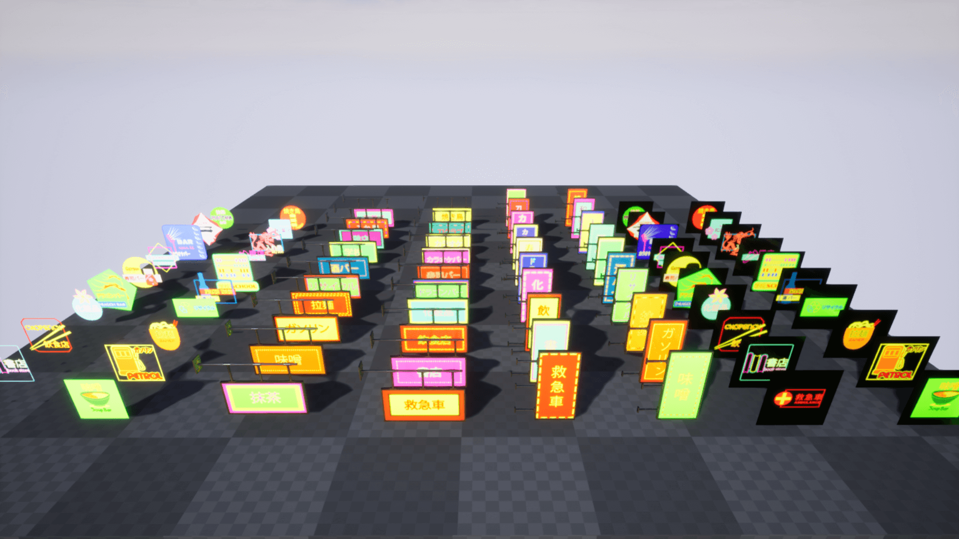 High Quality 3D Models and Game Assets An image showing Japanese Neon Signs asset pack, created with Unreal Engine.