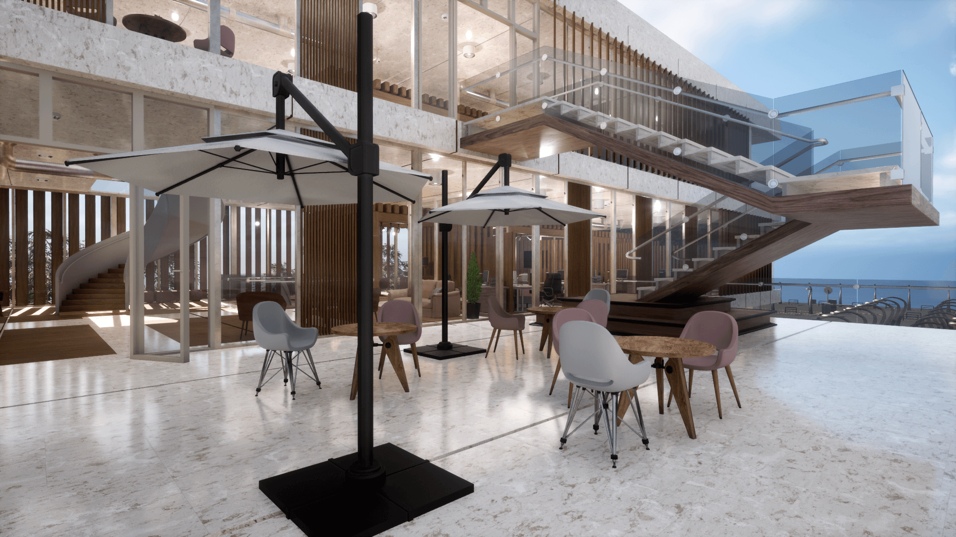 An image showing the Office Park asset pack, created with Unreal Engine