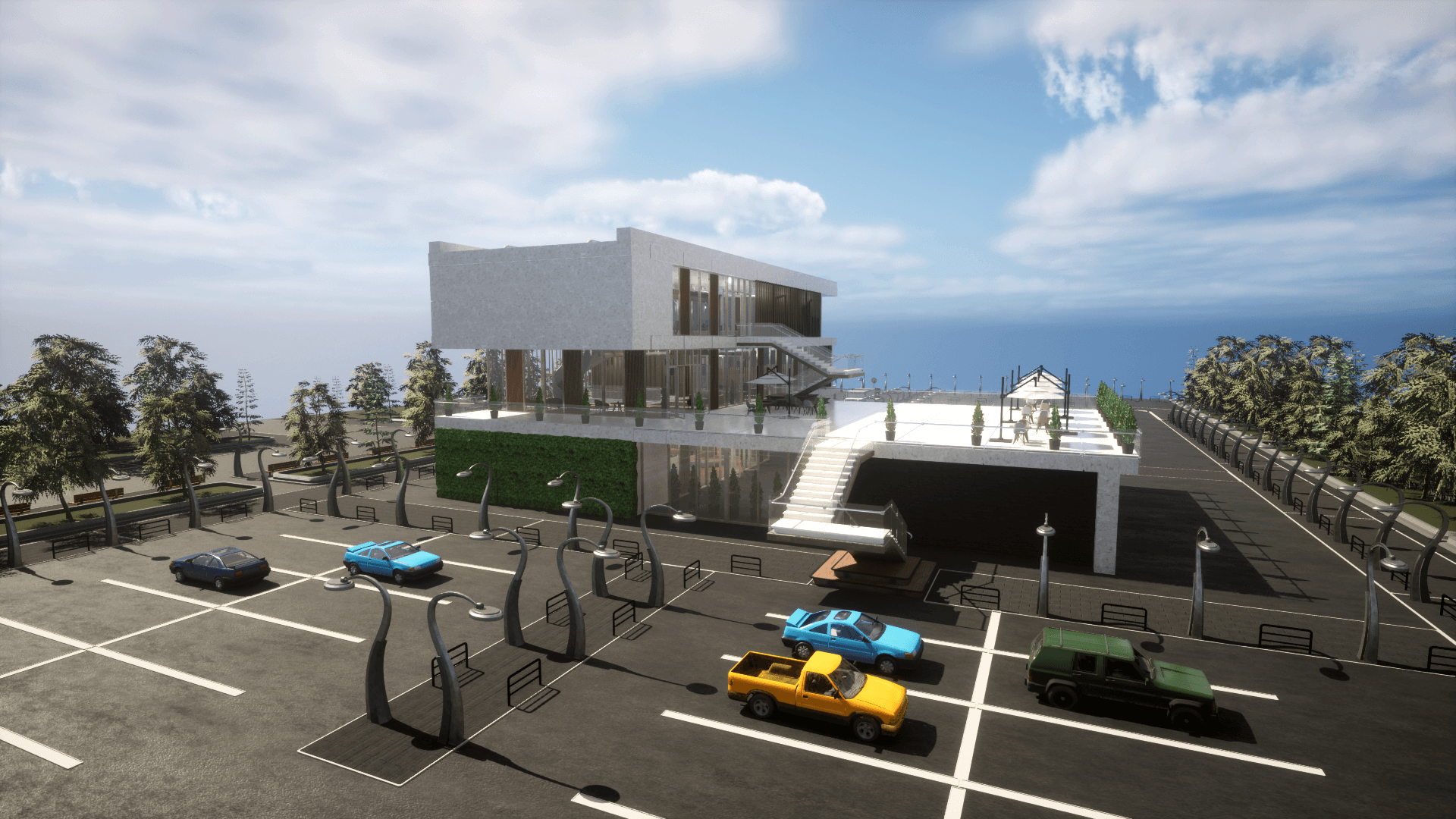 An image showing the Office Park asset pack, created with Unreal Engine