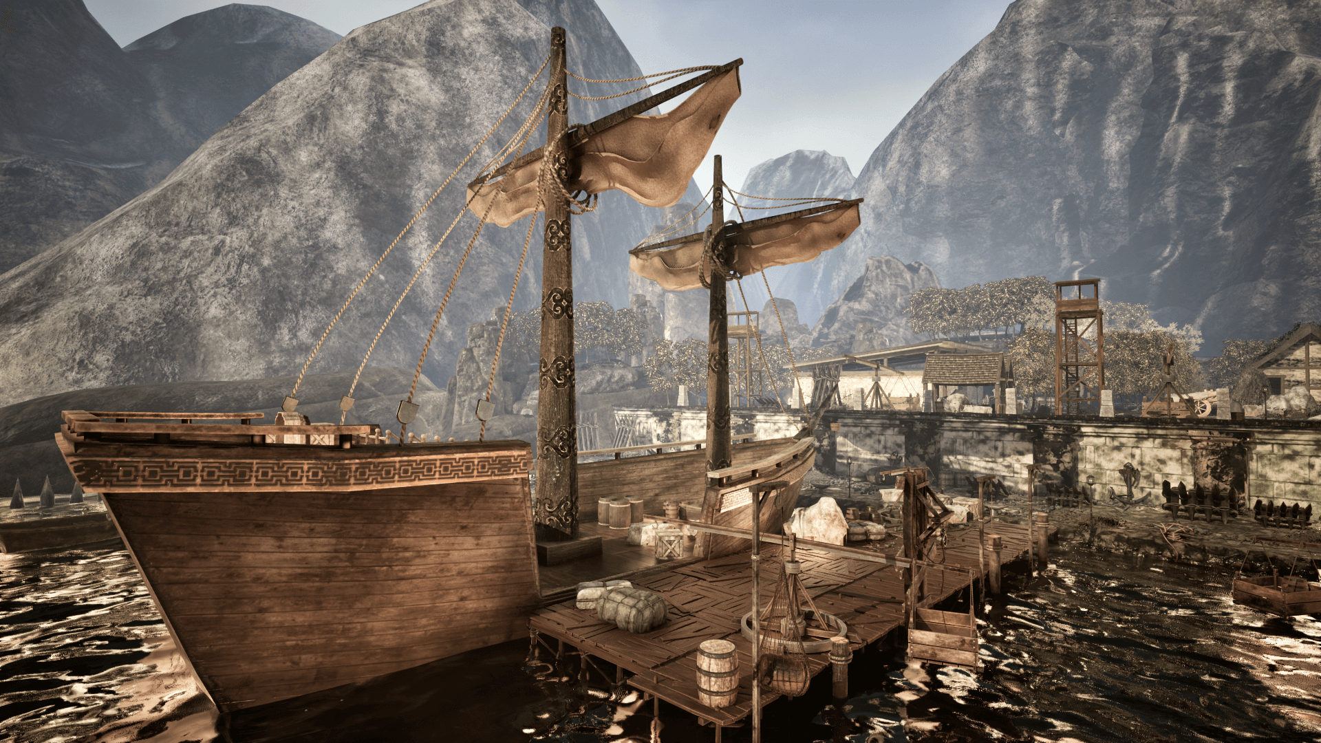 An image showing the Medieval Harbour asset pack, created with Unreal Engine