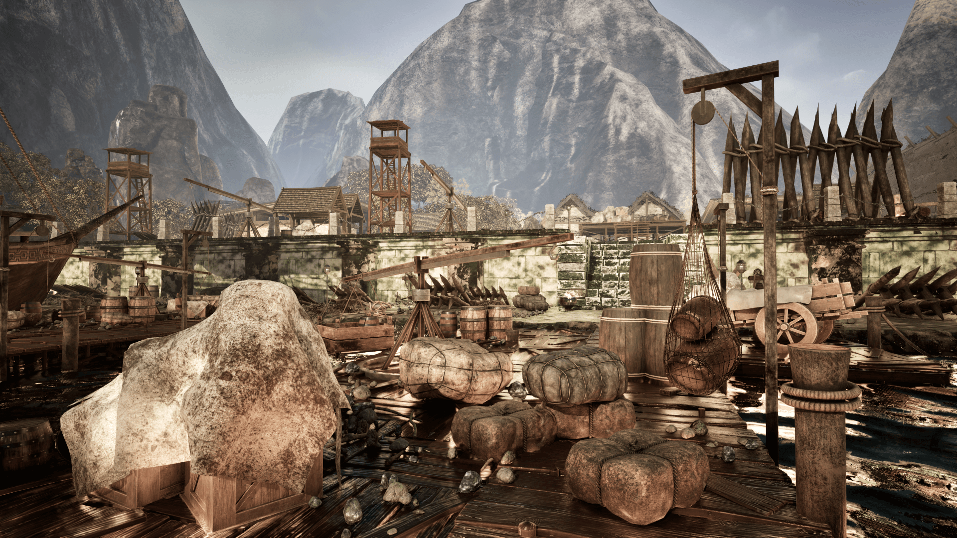 An image showing the Medieval Harbour asset pack, created with Unreal Engine