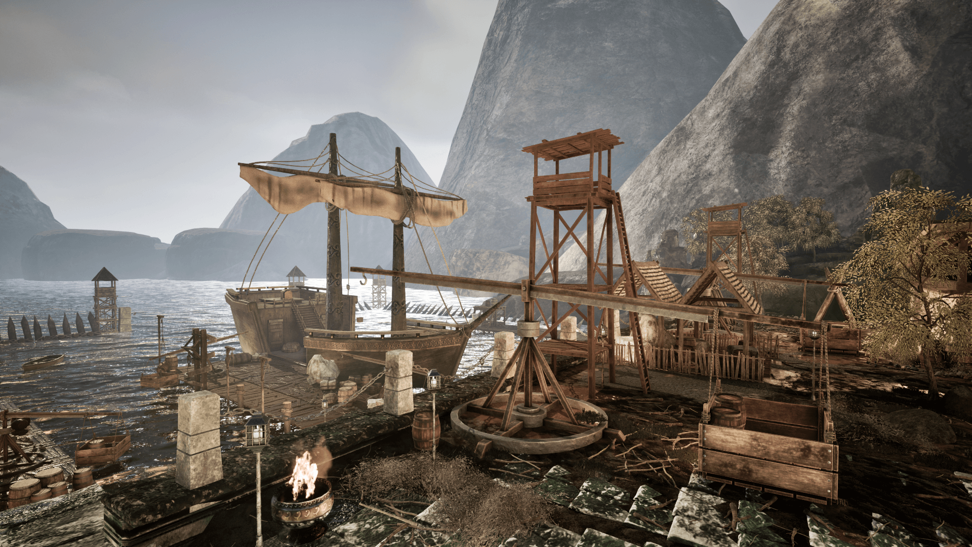 An image showing the Medieval Harbour asset pack, created with Unreal Engine