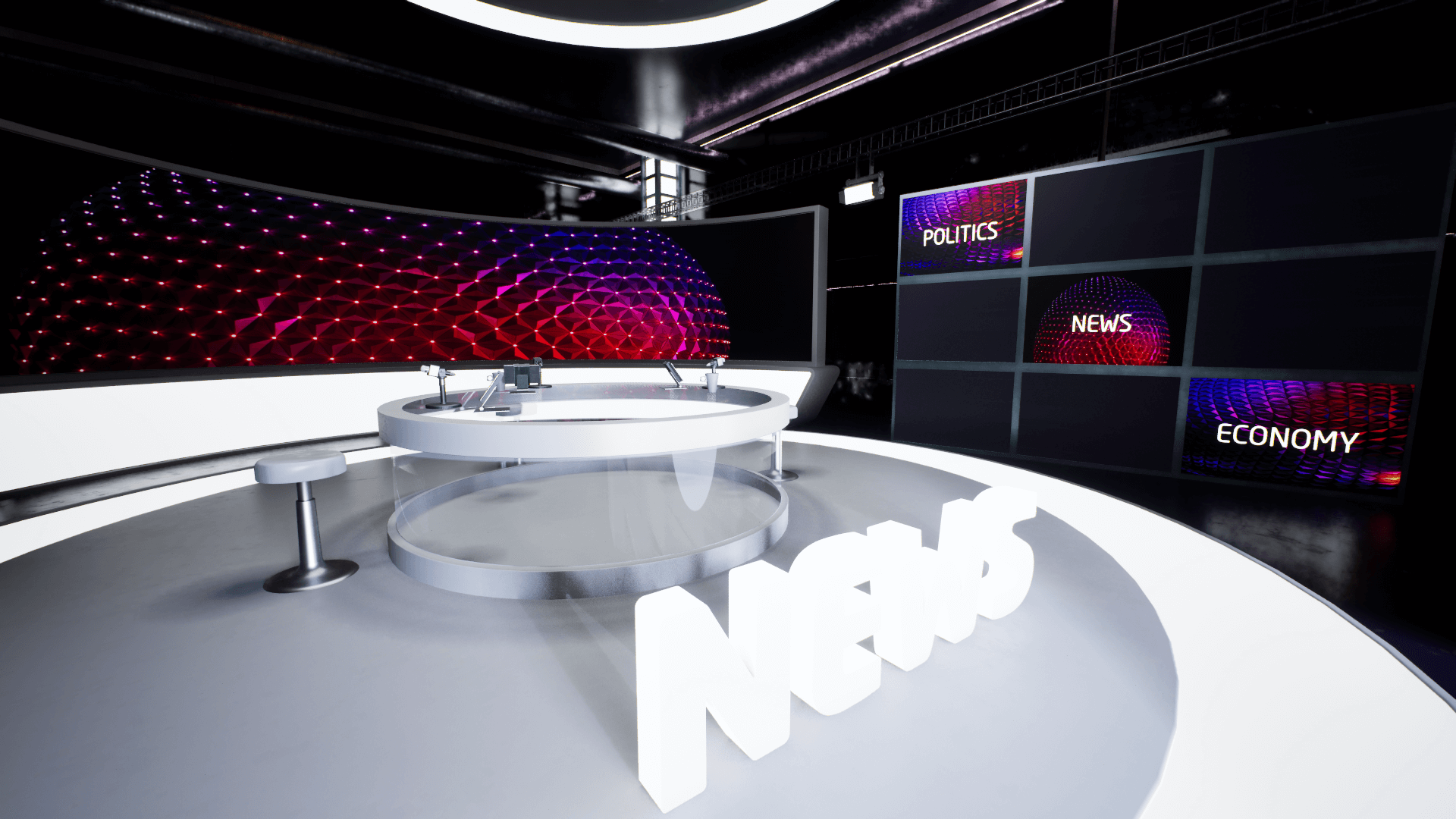 An image showing the Virtual News Studio asset pack, created with Unreal Engine