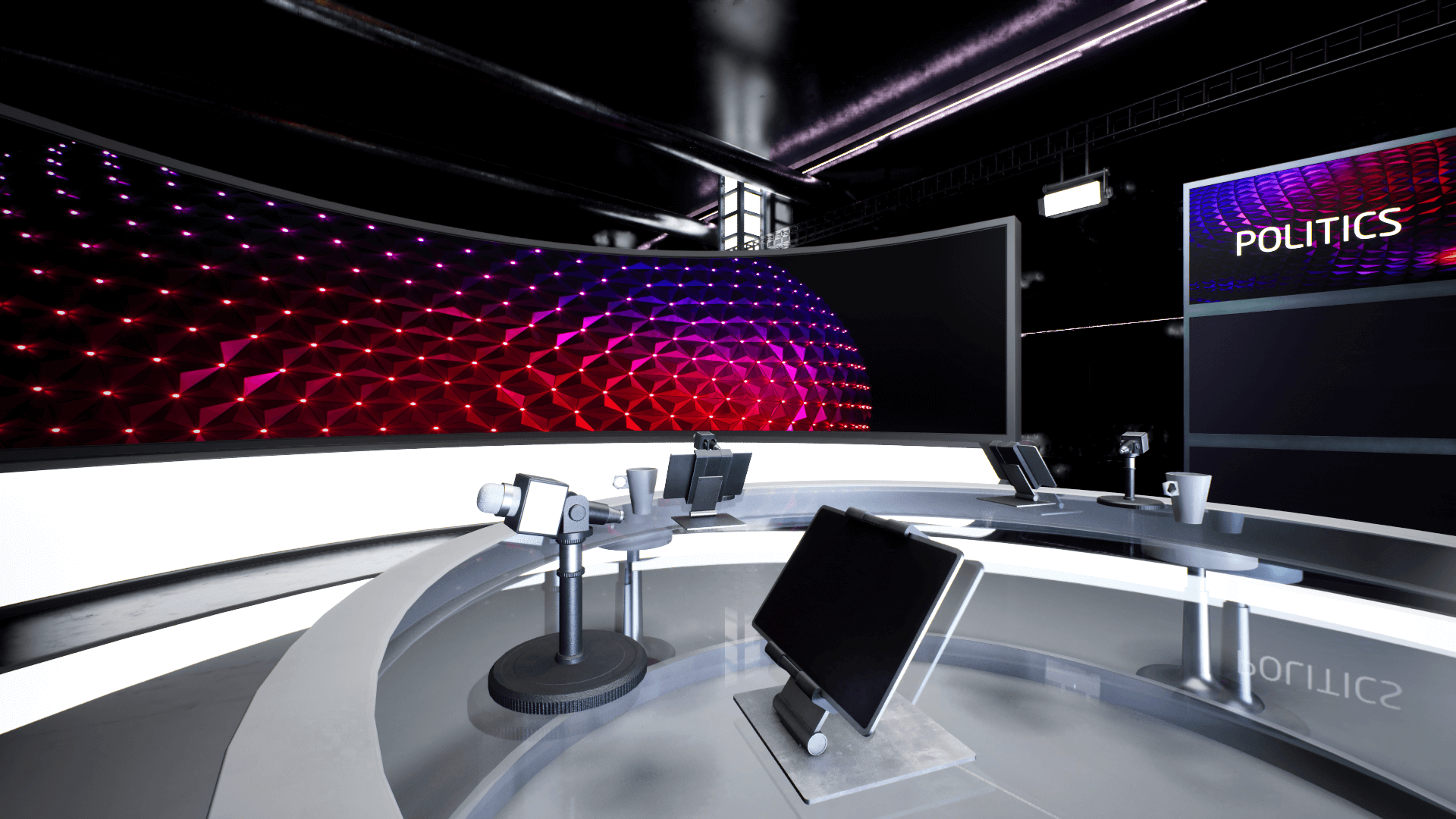 An image showing the Virtual News Studio asset pack, created with Unreal Engine