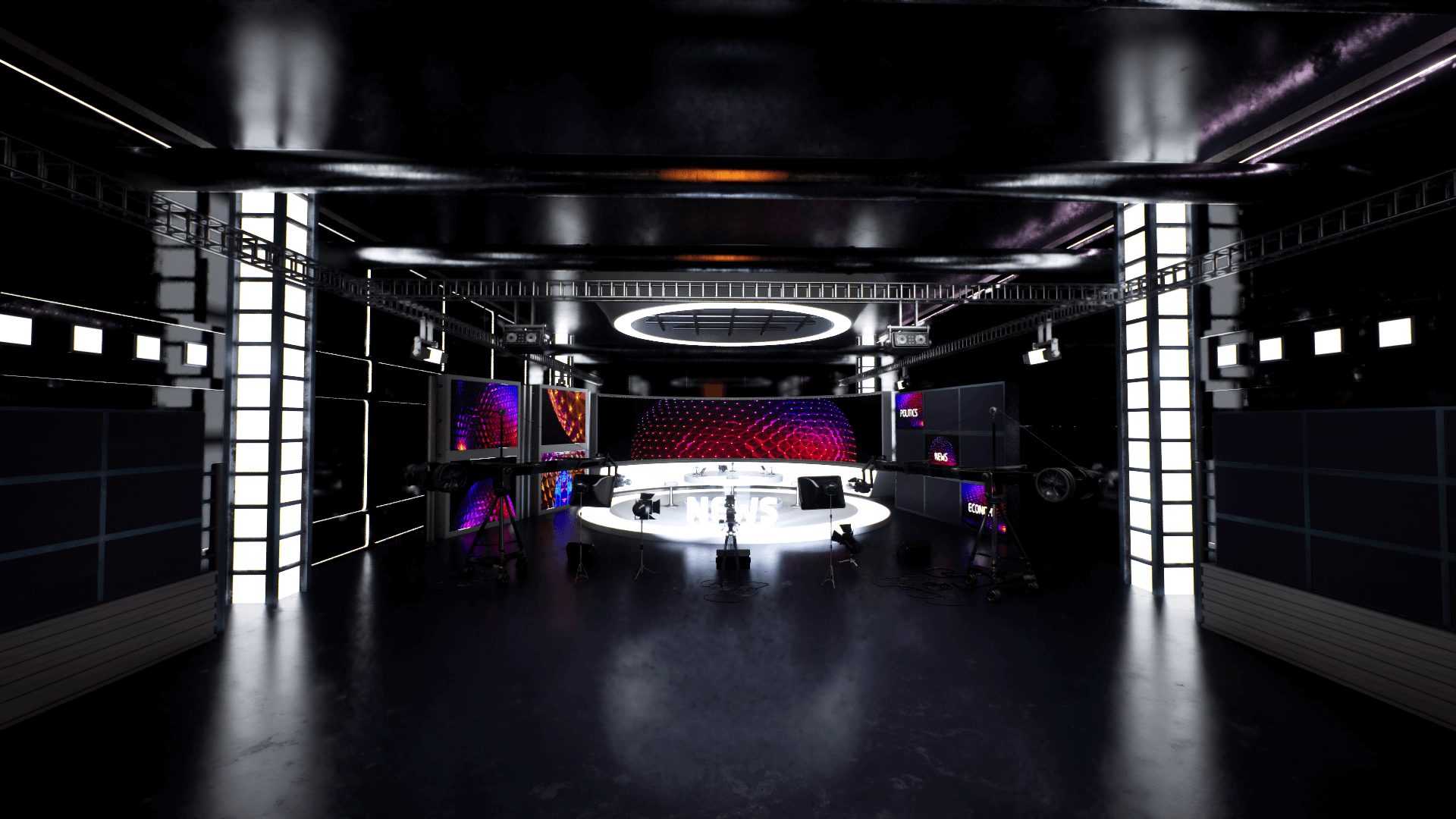 An image showing the Virtual News Studio asset pack, created with Unreal Engine